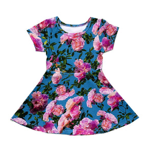Pink Blue Flowers Skater Dress (LAST ONE 2Y)