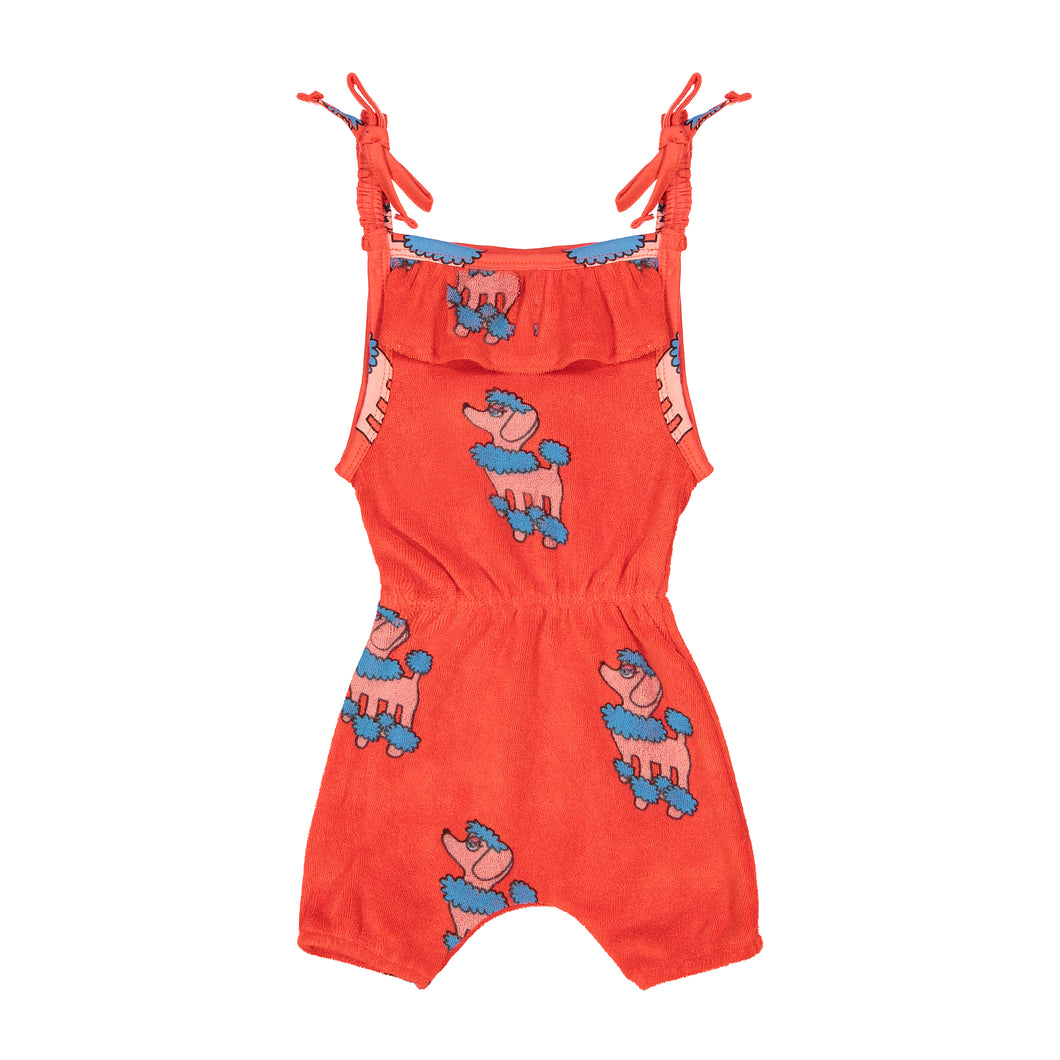 Red Poodle Terry Ruffle Playsuit