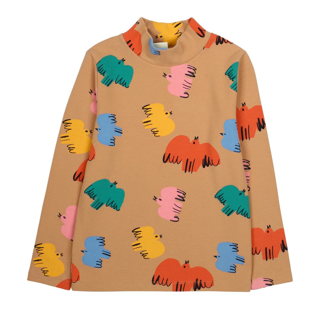 Colorful Bird Turtleneck T-Shirt