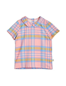 Check with Collar T-Shirt - Pink